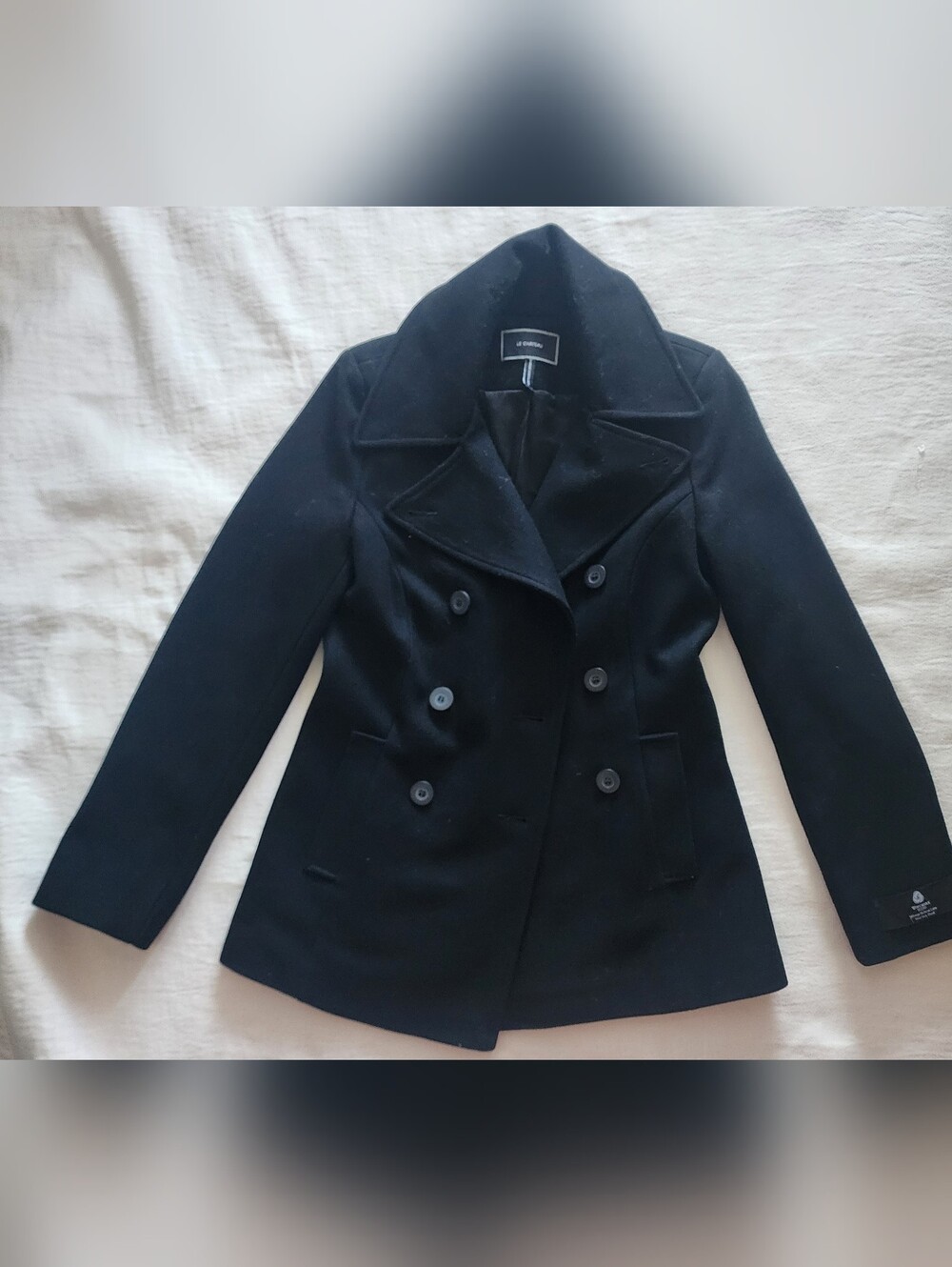 Le Château Black Wool Blend Double-Breasted Pea Coat Jacket - Size XS